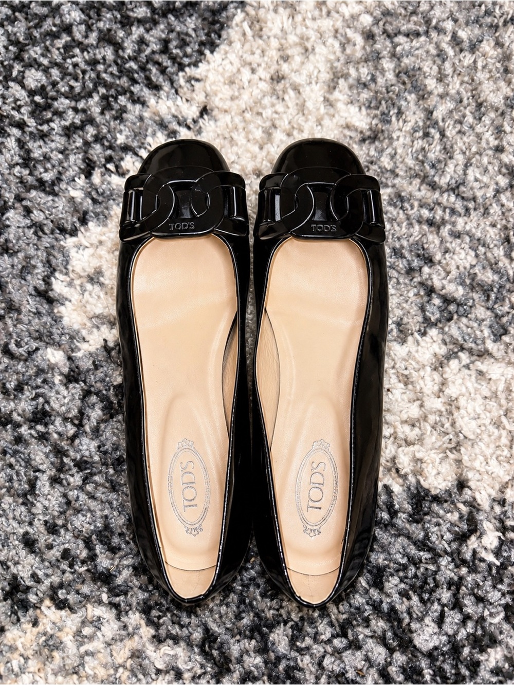 BRAND NEW TOD'S Black Patent Leather Ballet Flats with Signature Bit
